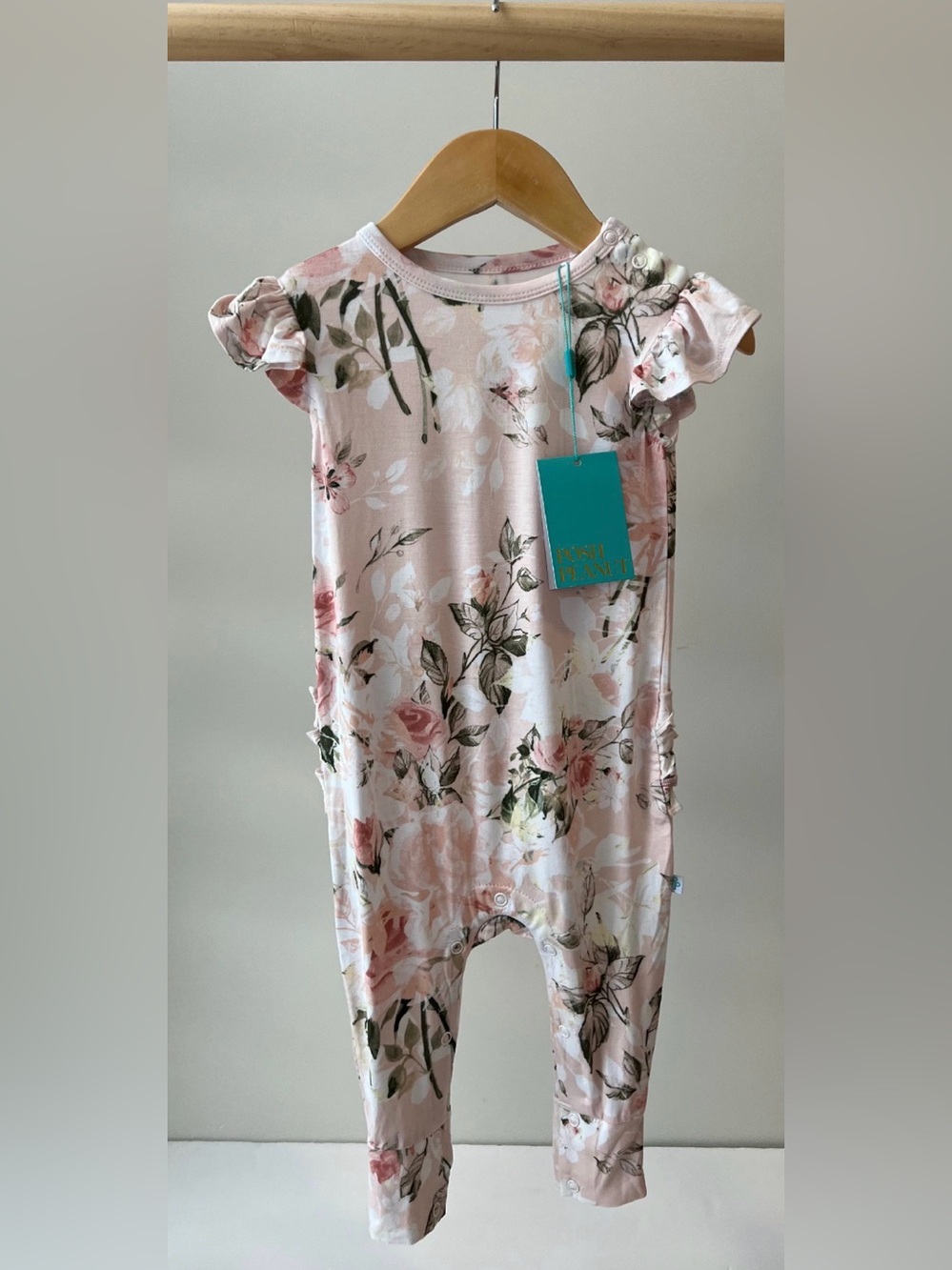 Posh Peanut Pink Floral Ruffle-Sleeve/Bottom Romper 18-24M
